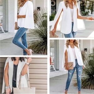 Vici Stylish White/Silver Cape Blazer